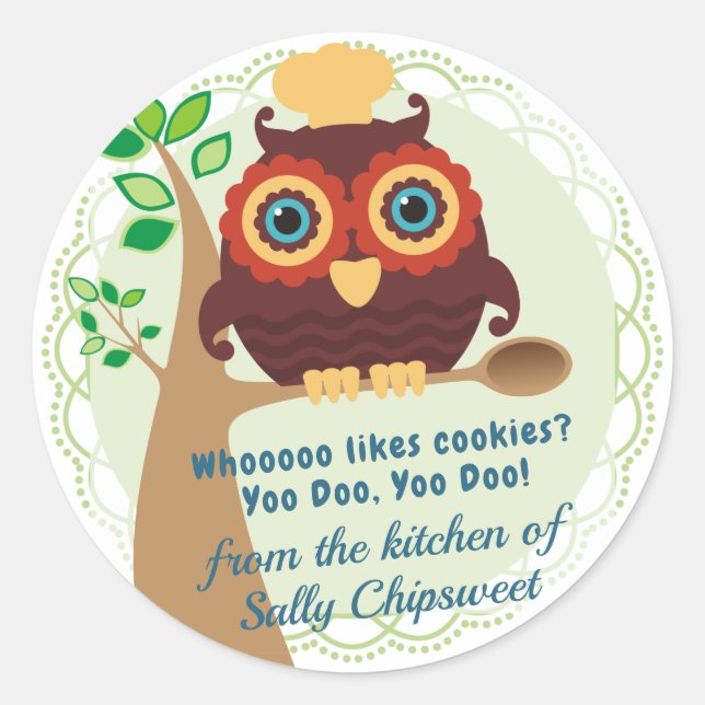 Owl chef wooden spoon from the kitchen of sticker (Front)
