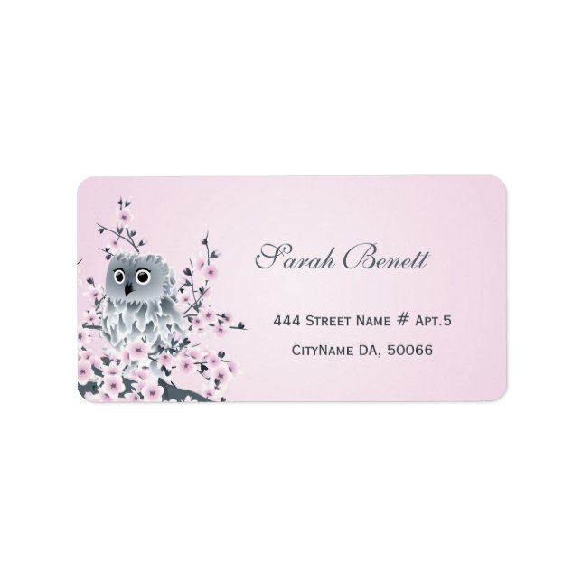Owl Cherry Blossoms Baby Shower Label (Front)