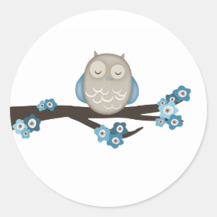 Owl & Cherry Blossoms {Blue}   Stickers