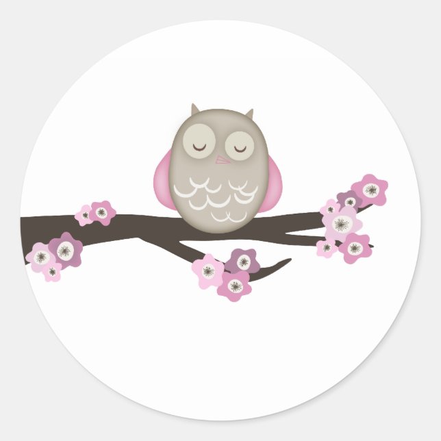 Owl & Cherry Blossoms {Pink} | Stickers (Front)