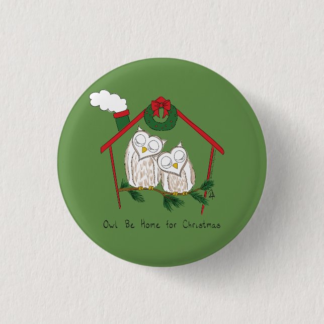 Owl Christmas Cute Funny Holiday 1 Inch Round Button (Front)