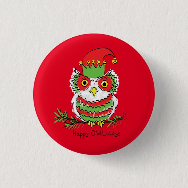 Owl Christmas Cute Funny Holiday 1 Inch Round Button (Front)