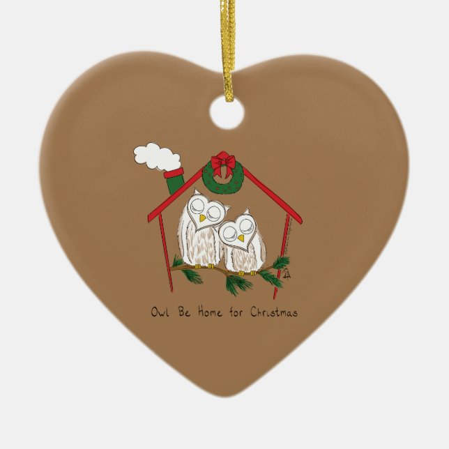 Owl Christmas Cute Funny Holiday Ceramic Ornament (Front)