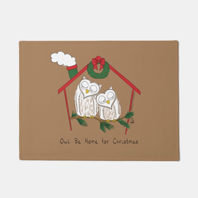 Owl Christmas Cute Funny Holiday Doormat (Front)