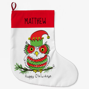 Owl Christmas Cute Funny Holiday Kids Large Christmas Stocking