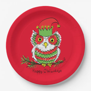 Owl Christmas Cute Funny Holiday Paper Plate