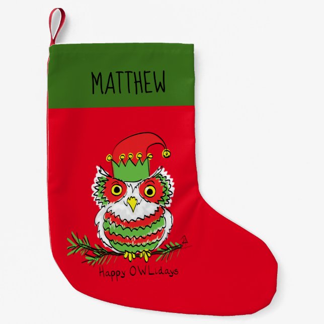 Owl Christmas Cute Funny Holiday Small Christmas Stocking (Front)