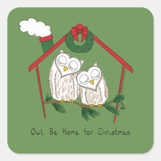Owl Christmas Cute Funny Holiday Square Sticker