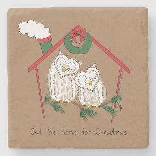 Owl Christmas Cute Funny Holiday Stone Coaster