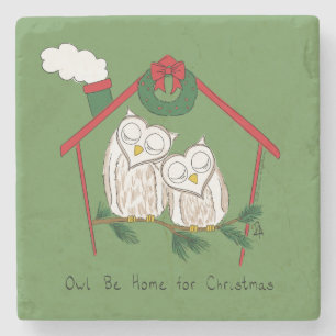 Owl Christmas Cute Funny Holiday Stone Coaster