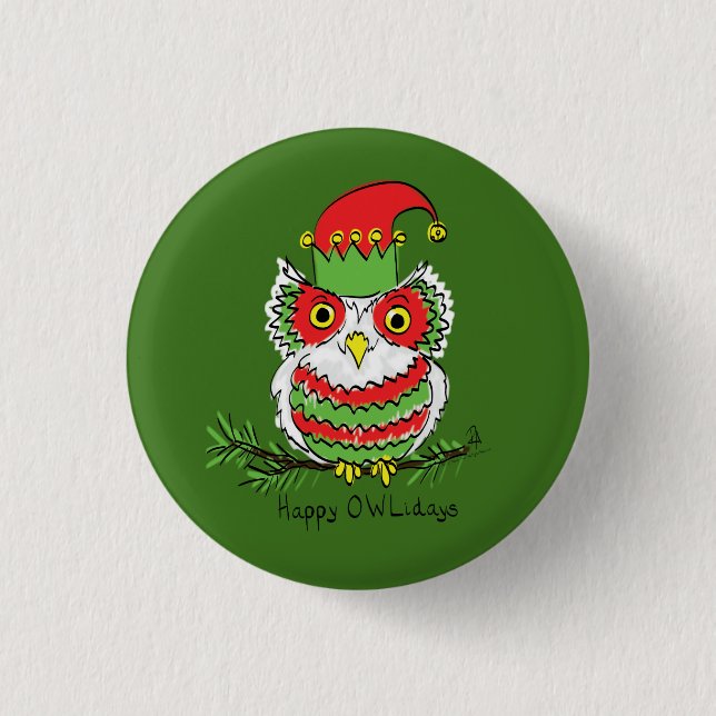Owl Christmas Cute Funny Kids 1 Inch Round Button (Front)