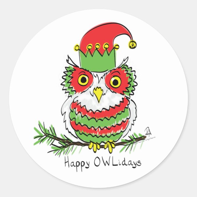 Owl Christmas Cute Funny Kids Classic Round Sticker (Front)
