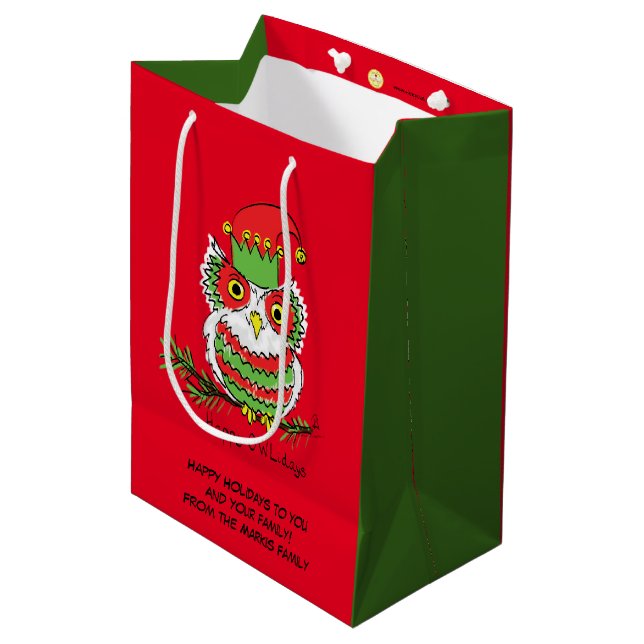 Owl Christmas Cute Funny Kids Medium Gift Bag (Front Angled)