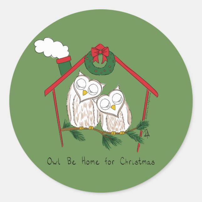Owl Christmas Cute Kids Classic Round Sticker (Front)