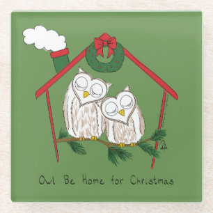 Owl Christmas Cute Kids Glass Coaster