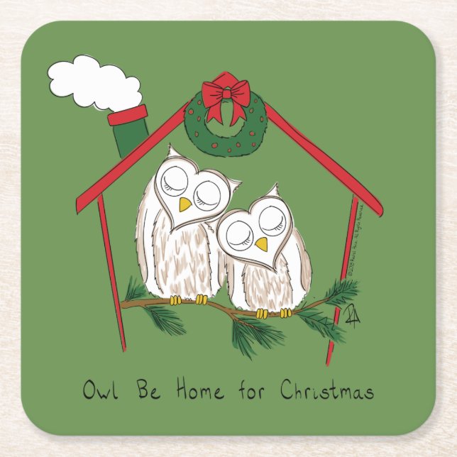 Owl Christmas Cute Kids Square Paper Coaster (Front)
