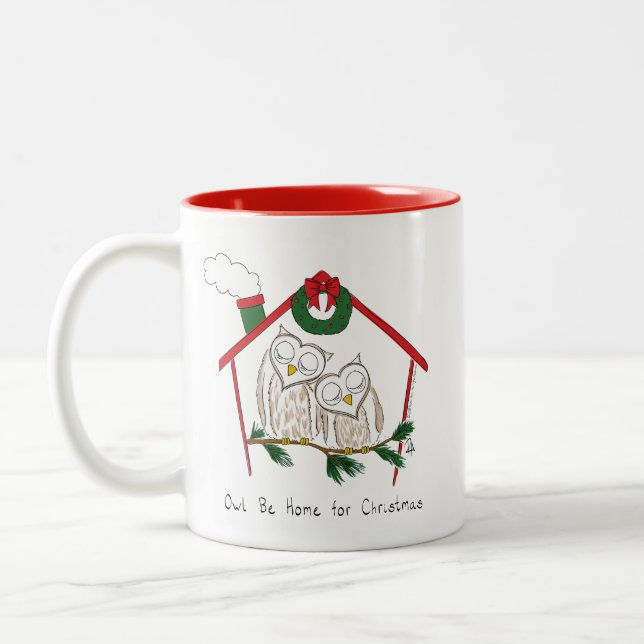 Owl Christmas Cute Kids Two-Tone Coffee Mug (Left)