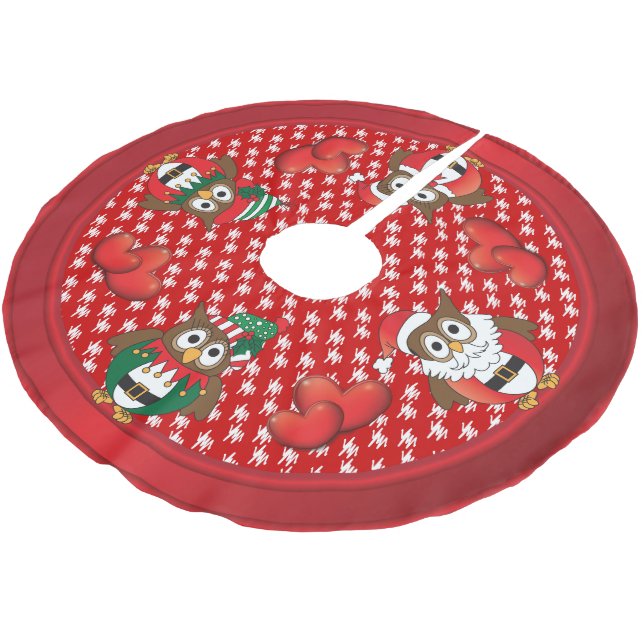 Owl Christmas Fun Brushed Polyester Tree Skirt (Angled)