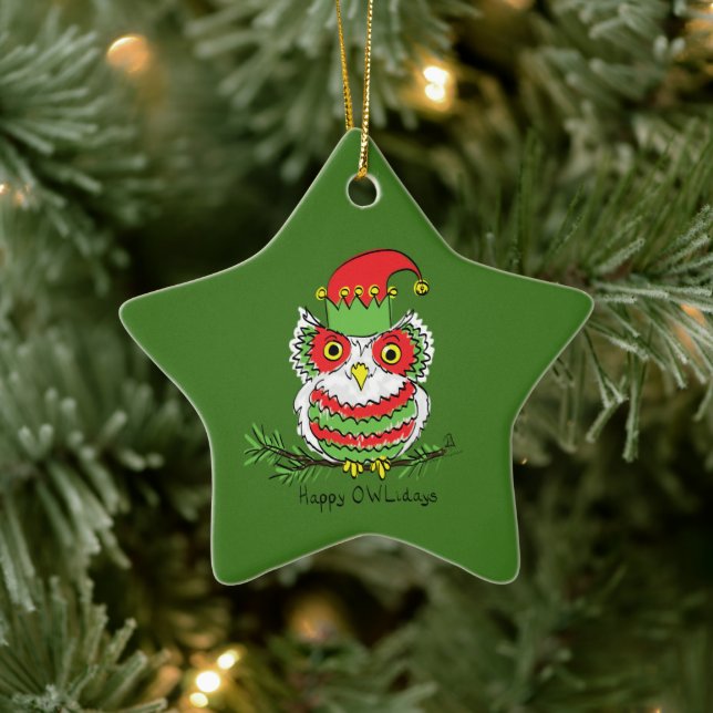 Owl Christmas Funny Ceramic Ornament (Tree)