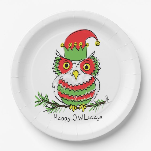 Owl Christmas Funny Paper Plate (Front)