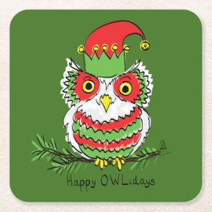 Owl Christmas Funny Square Paper Coaster