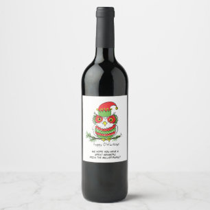 Owl Christmas Funny Wine Label