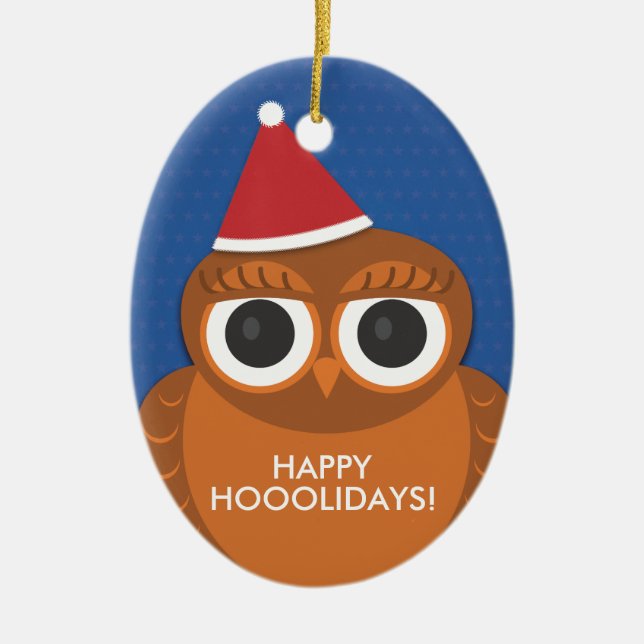 Owl Christmas Santa hat ornament (Front)