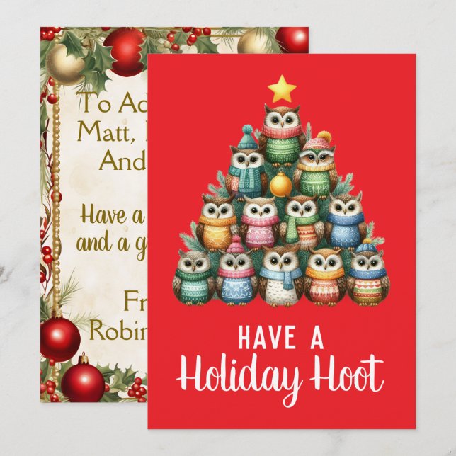 Owl Christmas Tree Have A Holiday Hoot Card (Front/Back)