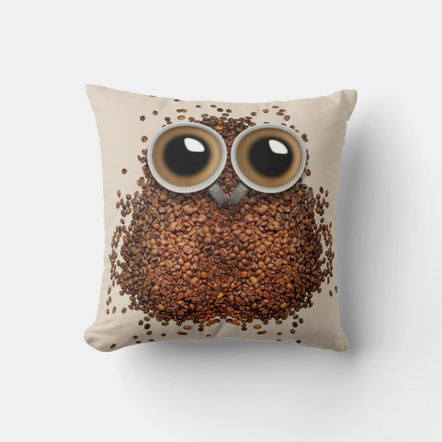 Owl Coffee abstract cream decor pillow (Front)