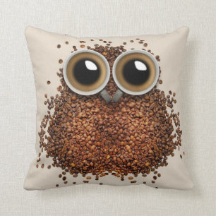 Owl Coffee abstract cream decor pillow