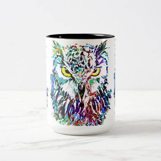Owl Coffee Mug | Colourful Owl | Abstract Owl Cup (Center)