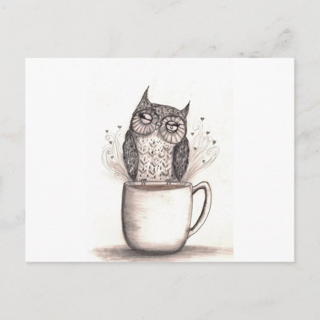 Owl Coffee Time Postcard (Front)