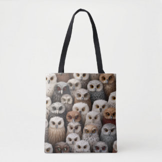 Owl Collage Tote Bag in Browns, Blacks, and Creams