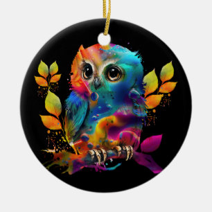 OWL COLORFUL ABSTRACT  CERAMIC ORNAMENT