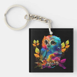 OWL COLORFUL ABSTRACT  KEYCHAIN