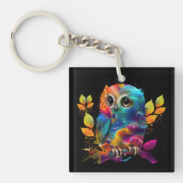 OWL COLORFUL ABSTRACT  KEYCHAIN (Front)