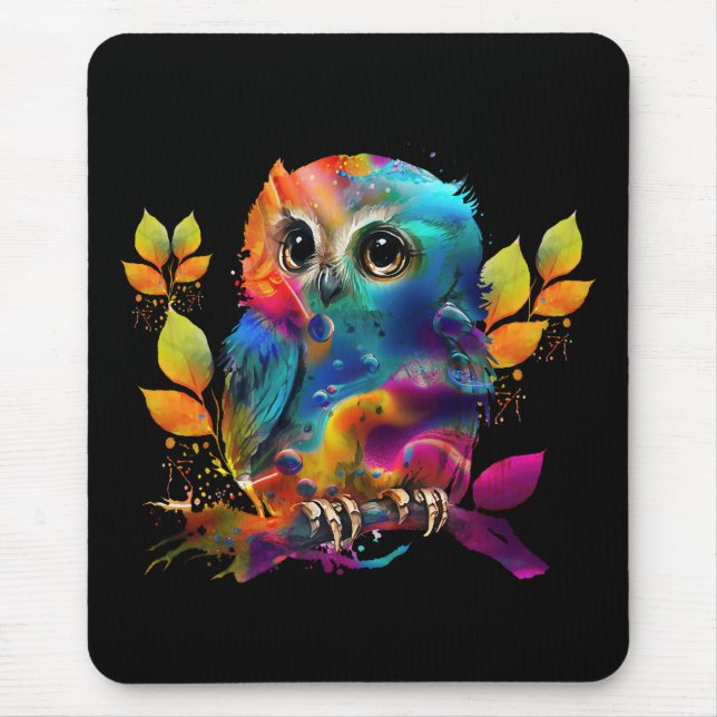 OWL COLORFUL ABSTRACT  MOUSE PAD (Front)
