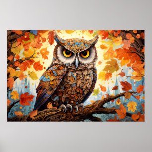 Owl Colourful Animal Enchanting Abstract Poster