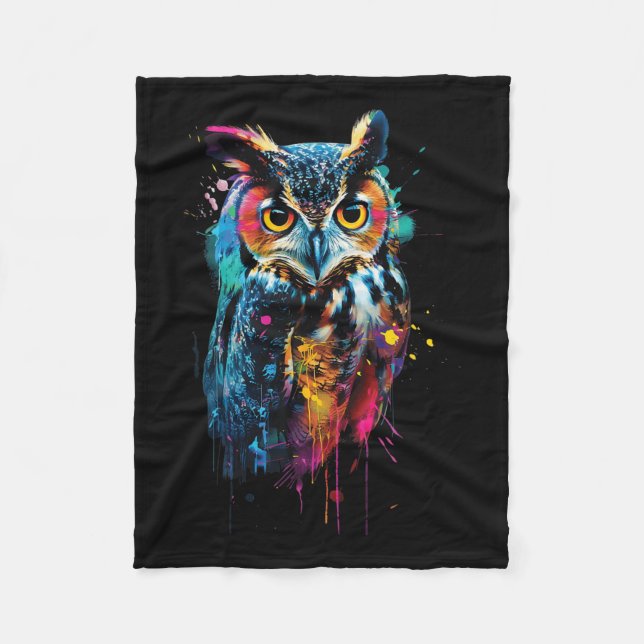 Owl Colourful  Fleece Blanket (Front)
