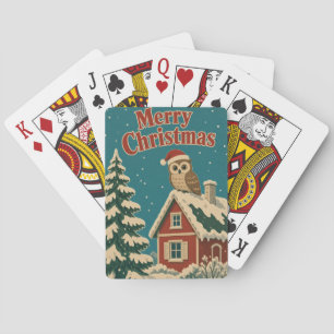 Owl Cottage Yard Animal Christmas Playing Cards