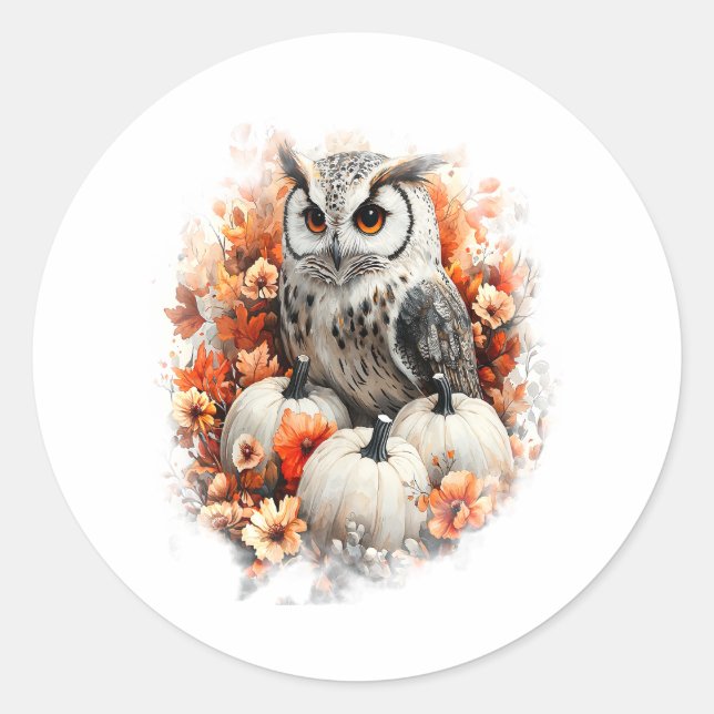 Owl Country Pumpkin Classic Round Sticker (Front)