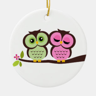 Owl Couple Ceramic Ornament