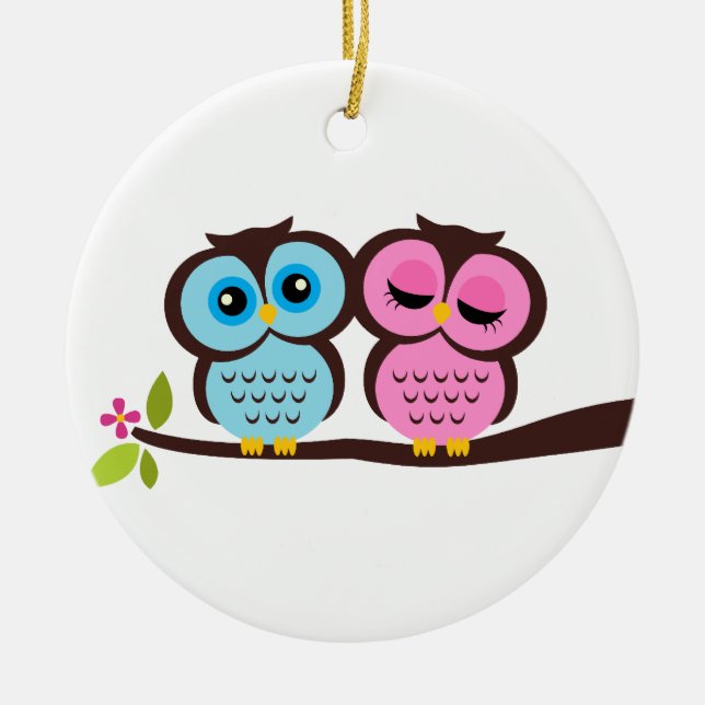 Owl Couple Ceramic Ornament (Front)