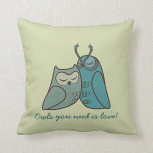 Owl Couple Cuddling Throw Pillow