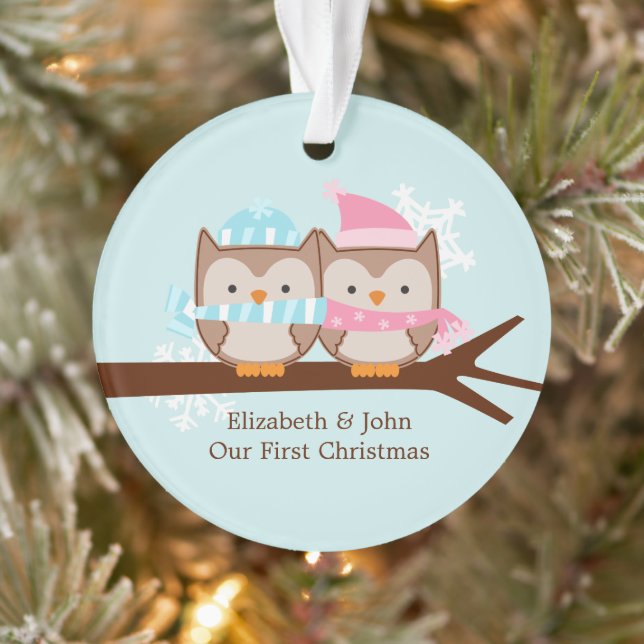 Owl Couple Custom Christmas Ornament (Tree)
