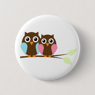 Owl couple on a branch 2 inch round button