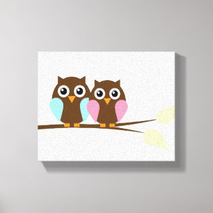 Owl couple on a branch canvas print