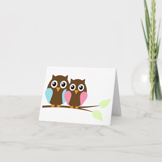 Owl couple on a branch card (Front)