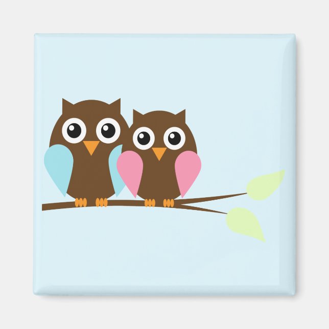 Owl couple on a branch magnet (Front)