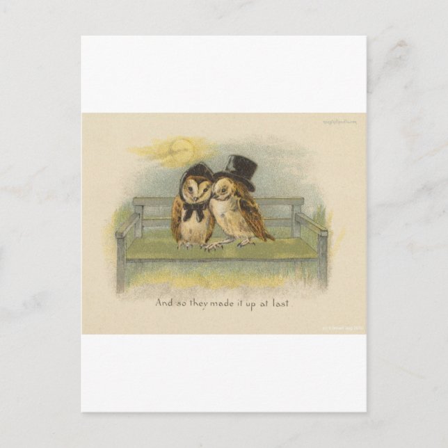 owl couple on bench postcard (Front)